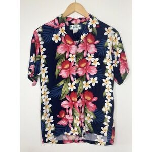 Two Palms Orchid Play Hawaiin Flower Print Shirt Small Men's & Women's MED Retro